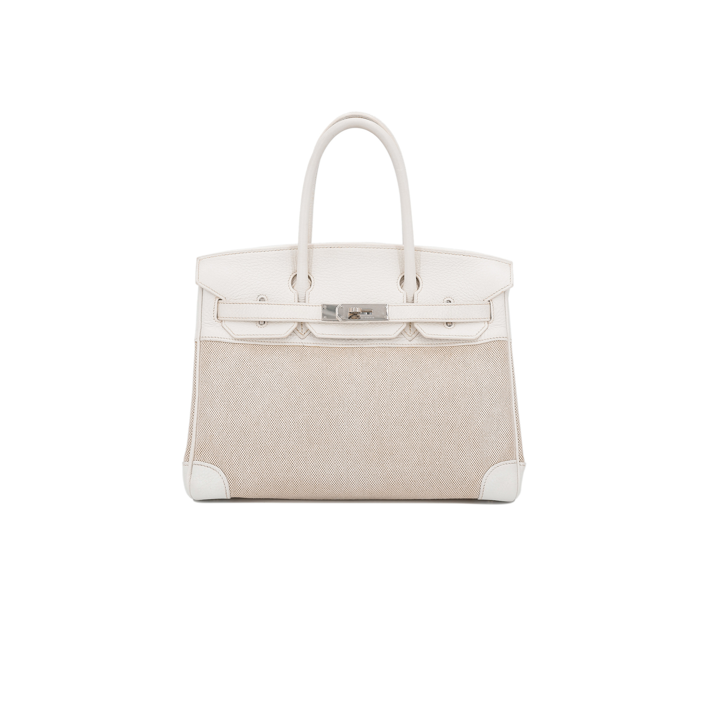 H**mes birkin 35 cowhide white canvas silver buckle bag 10080269 (35*24*18cm)